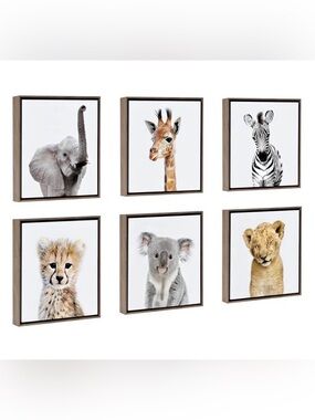 ‘Safari Animals’ by Amy Peterson - Floater Frame Graphic Art Prints (Set of 6)